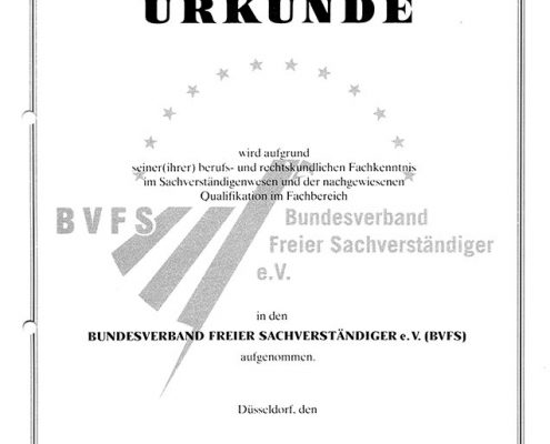 BVFS Urkunde Aufnahme