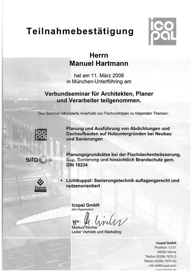 ICOPAL Manuel Hartmann Verbundseminar Architekten Planer Verarbeiter