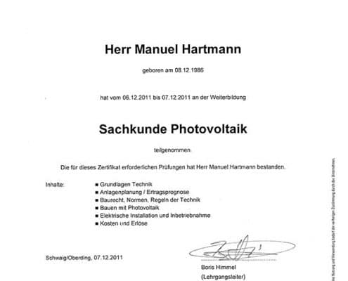 TÜV Rheinland Manuel Hartmann Sachkunde Photovoltaik