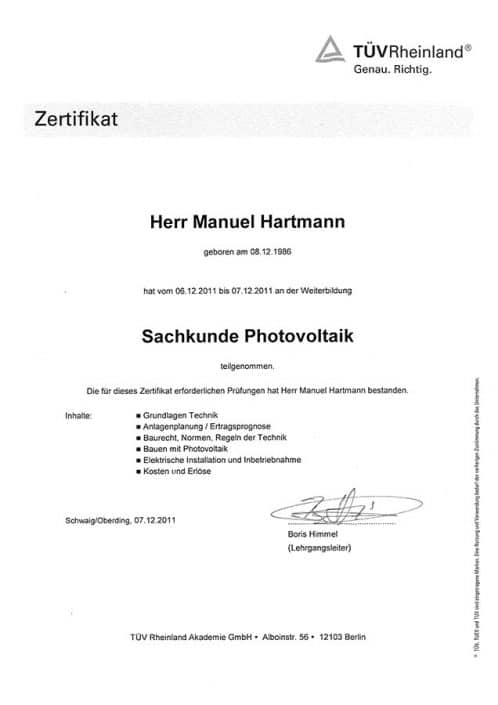 TÜV Rheinland Manuel Hartmann Sachkunde Photovoltaik