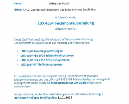 Lux Top Fachmonteurschulung Lux Top Fachmonteurschulung